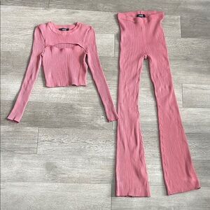 Ribbed Pink Two-Piece Set